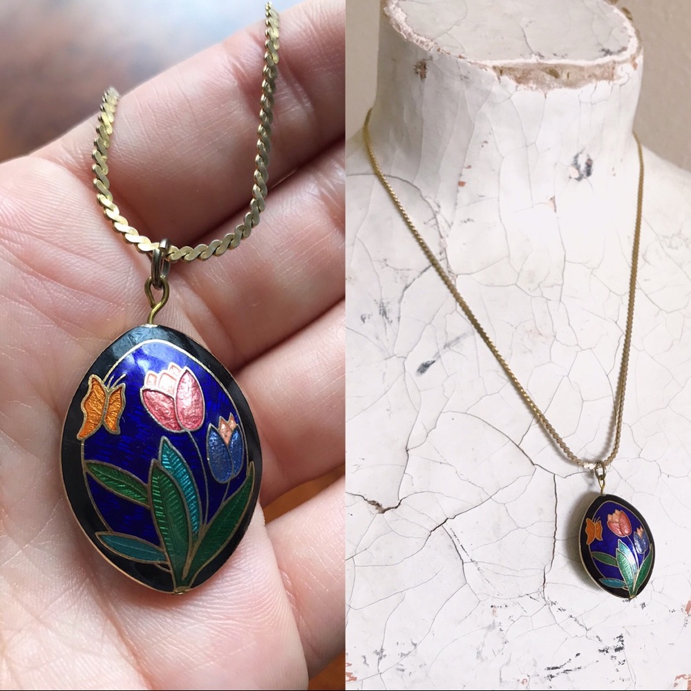 Vintage Cloisonne Charm Necklace